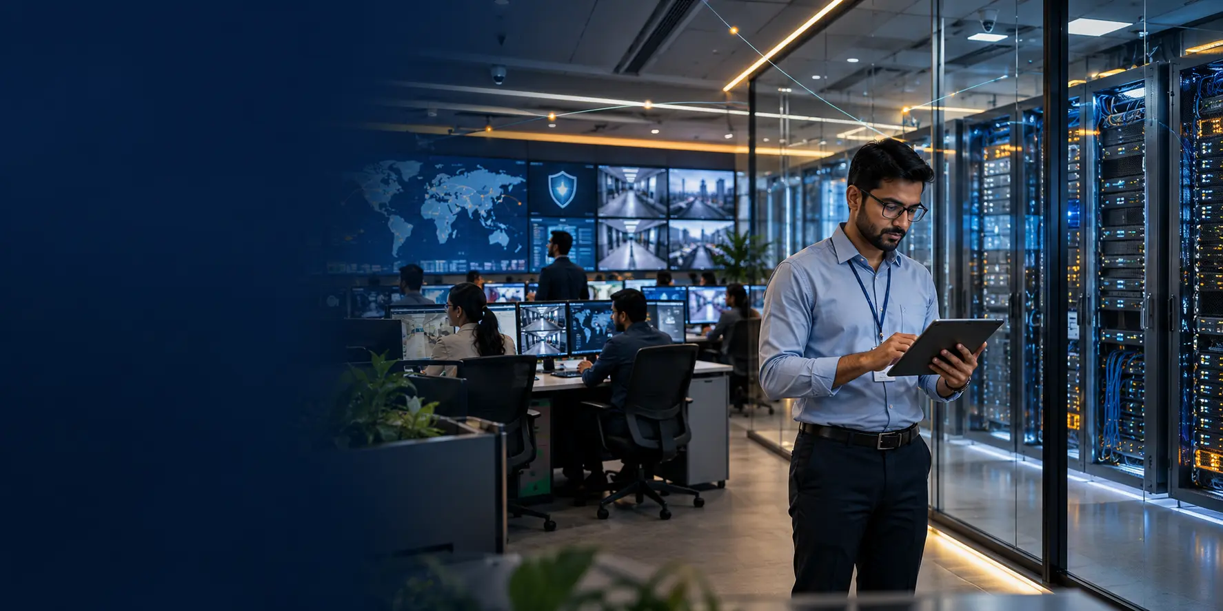 Indian IT architect managing an integrated digital workplace, secure network and data centre
